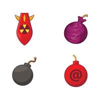 Bomb icon set, cartoon style vector