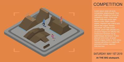Skate park competition banner, isometric style vector