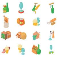 Alcohol tycoon icons set, isometric style vector