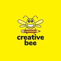 colored cartoon cute bee with pencil logo design vector graphic symbol icon illustration creative idea