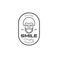 head man with big smile badge logo design vector graphic symbol icon illustration creative idea