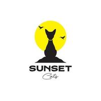 alone cat with bird and sunset logo design vector graphic symbol icon illustration creative idea