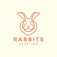 modern minimal line art head rabbit with love logo design vector graphic symbol icon illustration creative idea