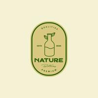 bottle with leaf nature simple badge logo design vector graphic symbol icon illustration creative idea