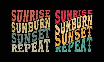 Diseño de camiseta de repetición de puesta de sol de quemaduras de sol al amanecer. vector