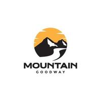 colored vintage mountain with road and sunset logo design vector graphic symbol icon illustration creative idea