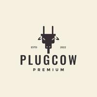 electric plug with head cow logo design vector graphic symbol icon illustration creative idea