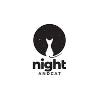 negative space night with cat logo design vector graphic symbol icon illustration creative idea