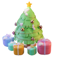 3d illustratie, kerstboom en geschenken, met ster, kan worden gebruikt voor web, app, infographic, reclame, enz. png