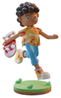 Ilustração 3d, personagem jogando skate com um pódio, usado para web, app, infográfico, etc png