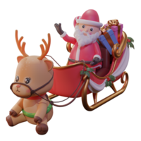 Illustrazione 3d di natale con babbo natale, carrozza e renne, utilizzata per web, app, infografica, ecc png