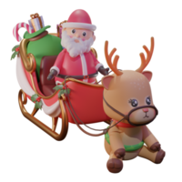 Ilustração 3d de natal com papai noel, carruagem e rena, usada para web, app, infográfico, etc png