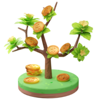 Ilustración de representación 3d de negocios en crecimiento, con árbol y moneda, utilizada para web, aplicación, etc. png