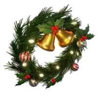 Ilustração 3D, feliz natal, advento do círculo, com sino, poinsétia de flores e lâmpada. png