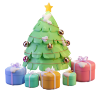 L'illustration 3d, l'arbre de noël et les cadeaux, avec étoile, peuvent être utilisés pour le web, l'application, l'infographie, la publicité, etc. png