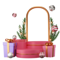 3D Illustration Merry Christmas, with podium, lamp, and prize box, used for web, app, banner, etc png