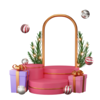 Ilustración 3d feliz navidad, con podio, lámpara y caja de premios, utilizada para web, aplicación, banner, etc. png