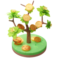 Ilustración de representación 3d de negocios en crecimiento, con árbol y moneda, utilizada para web, aplicación, etc. png