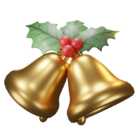 illustrazione 3d oggetto natalizio, campana con poinsettia di fiori, per web, app, infografica, ecc png