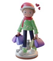 Personagem de ilustração 3D com cachecol e chapéu de natal, usado para web, app, infográfico, anúncios, banner, etc png
