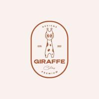 cute line giraffe with badge logo design vector graphic symbol icon illustration creative idea