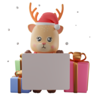 3d render ilustração, rena de natal com caixa de presente, usado para web, app, infográfico, publicidade, etc png