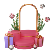 Ilustración 3d feliz navidad, con podio, lámpara y caja de premios, utilizada para web, aplicación, banner, etc. png