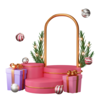 Ilustración 3d feliz navidad, con podio, lámpara y caja de premios, utilizada para web, aplicación, banner, etc. png