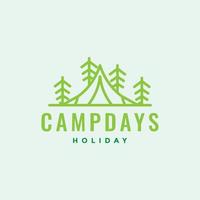 green line camp tent with trees forest logo design vector graphic symbol icon illustration creative idea