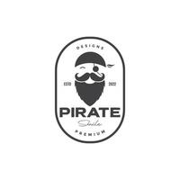 insignia sonrisa pirata con barba diseño de logotipo gráfico vectorial símbolo icono ilustración idea creativa vector