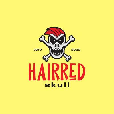 red hair skull with cross bones logo design vector graphic symbol icon illustration creative idea