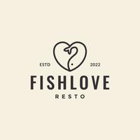 hipster line love with fish logo design vector graphic symbol icon illustration creative idea