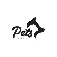 perro y gato cabeza mascotas espacio negativo diseño de logotipo vector gráfico símbolo icono ilustración idea creativa