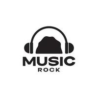 rock stone with headset music logo design vector graphic symbol icon illustration creative idea