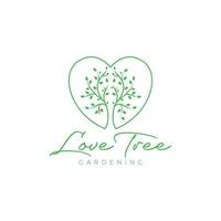 green line trees with love shape logo design vector graphic symbol icon illustration creative idea