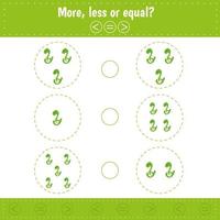 Choose more, less or equal. Count  snake. Learning counting and algebra kids activity. vector