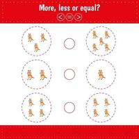 Choose more, less or equal. Count  quokka. Learning counting and algebra kids activity. vector