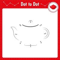 Connect the dots. Teapot. Dot to dot educational game. Coloring book for preschool kids activity worksheet. Vector Illustration.