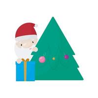 Santa Claus and Christmas tree . Vector illustration in cartoon style.