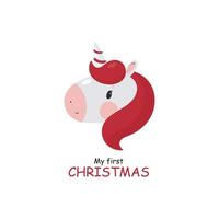 My first Christmas. Vector illustration in cartoon style with Unicorn.