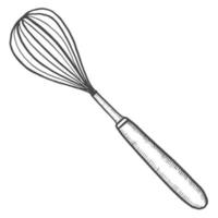 batidor utensilios de cocina aislado doodle boceto dibujado a mano con estilo de contorno vector