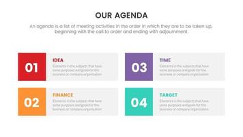 agenda infographic concept for slide presentation with 4 point list and square shape vector