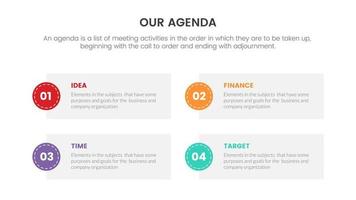 agenda infographic concept for slide presentation with 4 point list and circle box shape vector