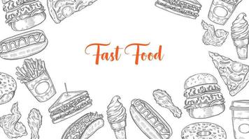 Fast Food set collection with hand drawn sketch for background banner template poster vector