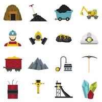 Miner set flat icons vector