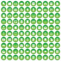 100 document icons set green circle vector