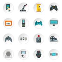 Video game icons set, flat style