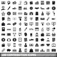 100 conjunto de iconos de contribución, estilo simple vector