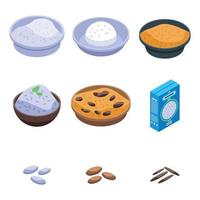 Rice icons set, isometric style vector