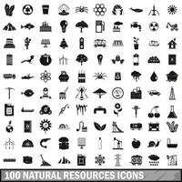 100 natural resources icons set, simple style vector